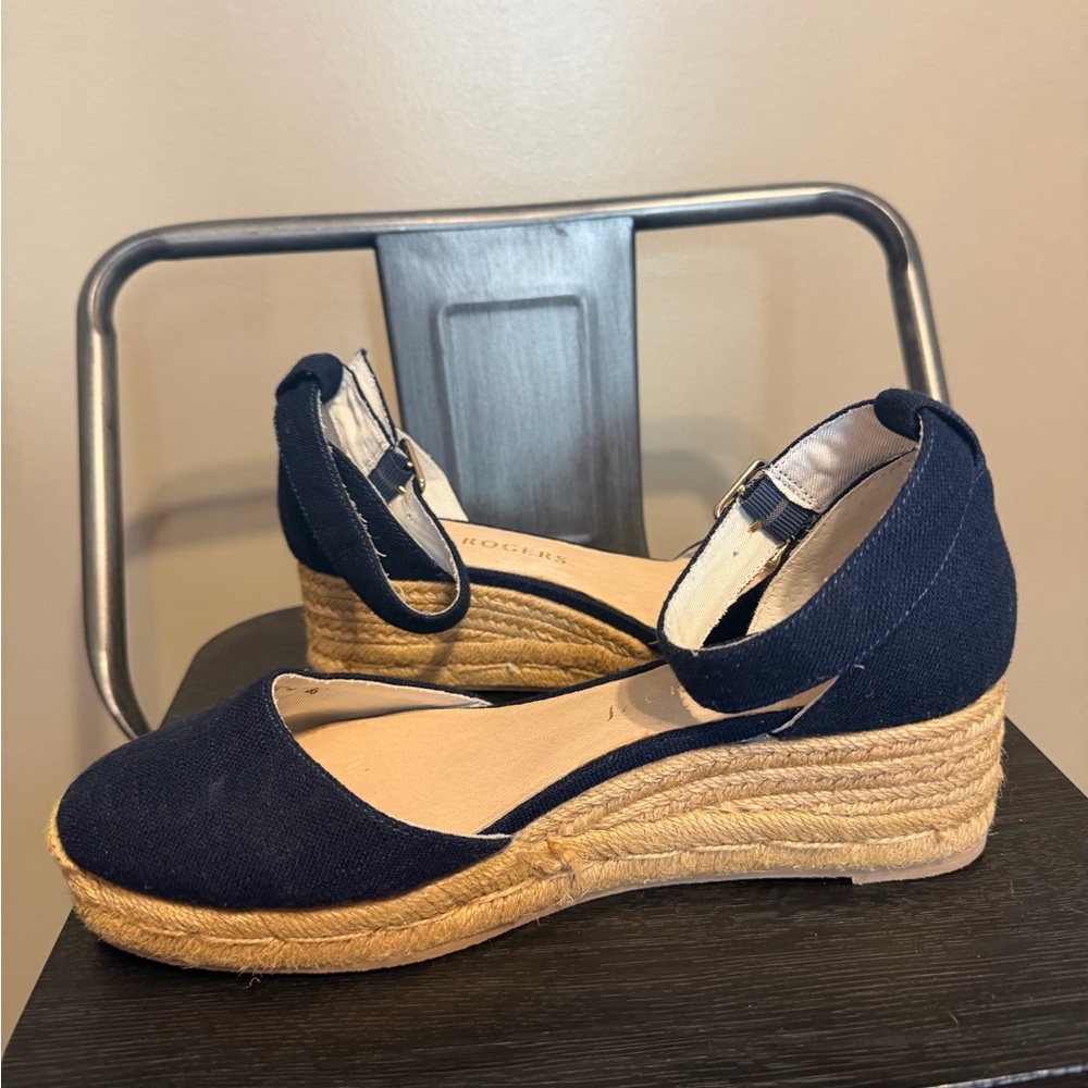 Jack Rogers Dark Blue Espadrille Wedges Sz 8 - Picture 6 of 12